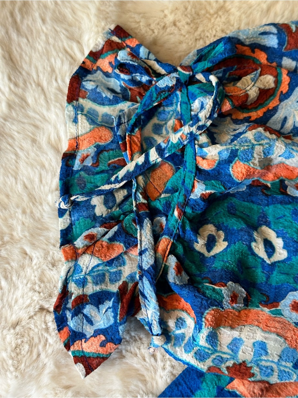 Fig & Flower Blue Boho Medallion Print Puff Sleeve Midi Dress Size L - Picture 9 of 12